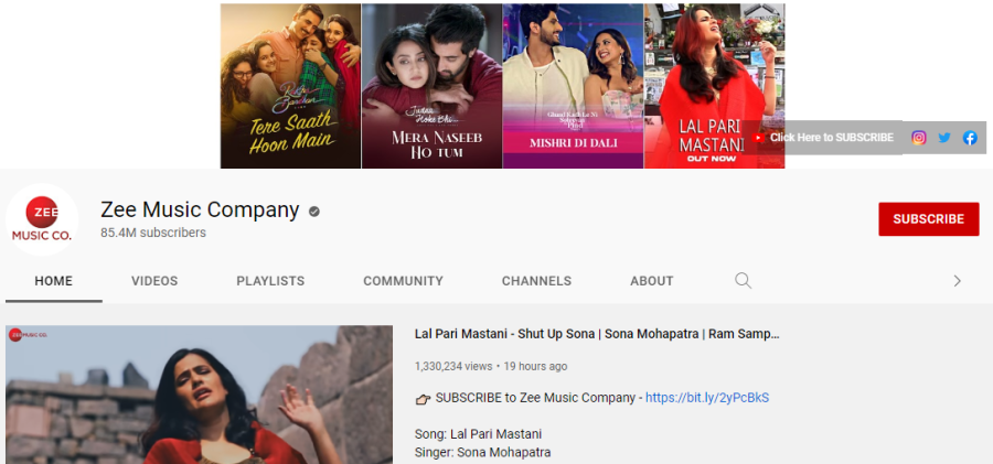 Zee Music Company - most subscribed youtube channels