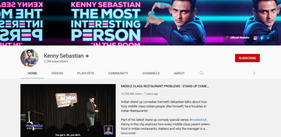 Kenny Sebastian - YouTube stand up comedy