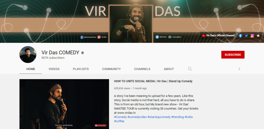 Vir Das - YouTube stand up comedy