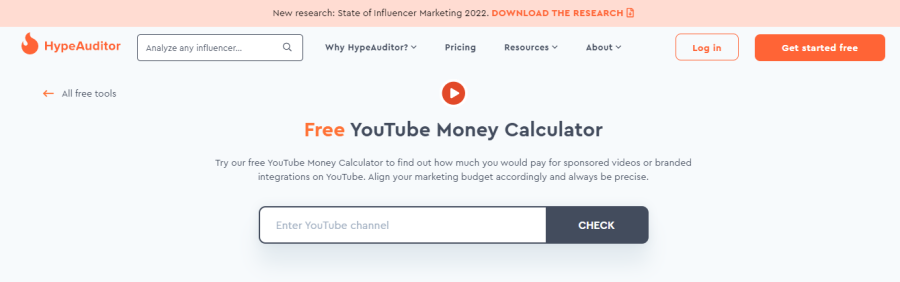 Hypeauditor - YouTube money calculator