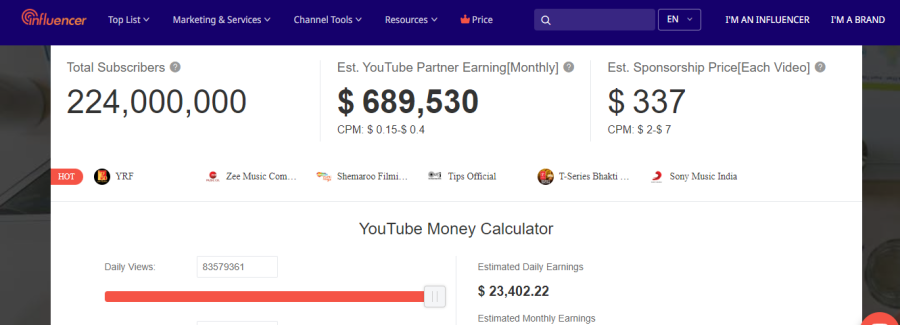 Noxinfluencer - YouTube money calculator