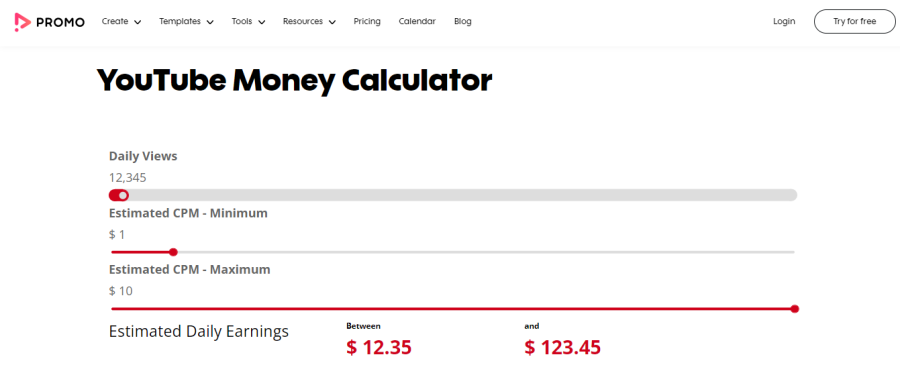 Promo - YouTube money calculator