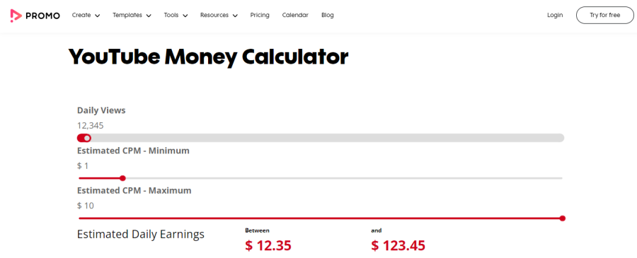 Free  Money Calculator from Your Channel 