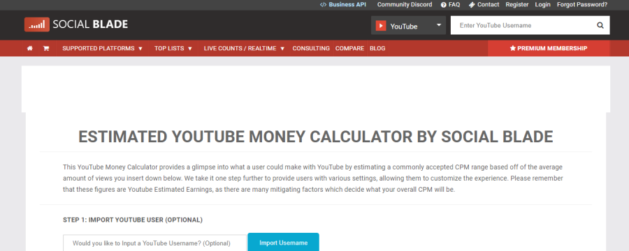 Social Blade - YouTube money calculator