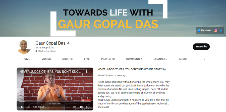 Gaur Gopal Das - Motivational YouTube Channels