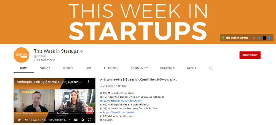 This Week in Startups - YouTube channels for entrepreneurs