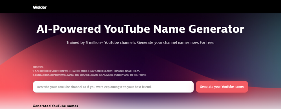 Getwelder - YouTube channel name generator