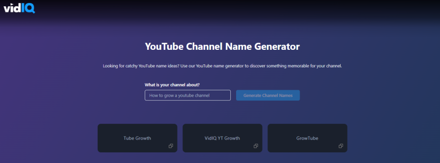 VidIQ - YouTube channel name generator