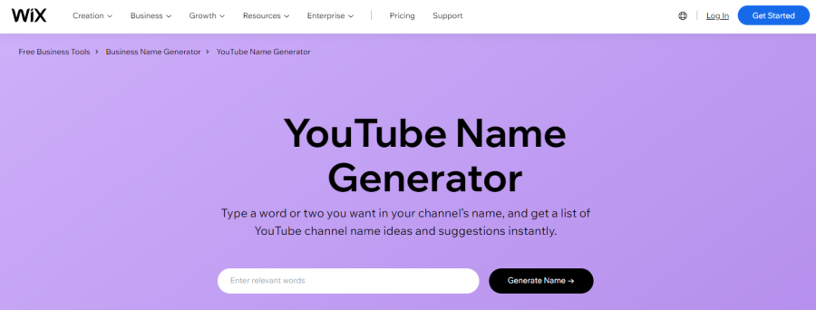 Wix - YouTube channel name generator